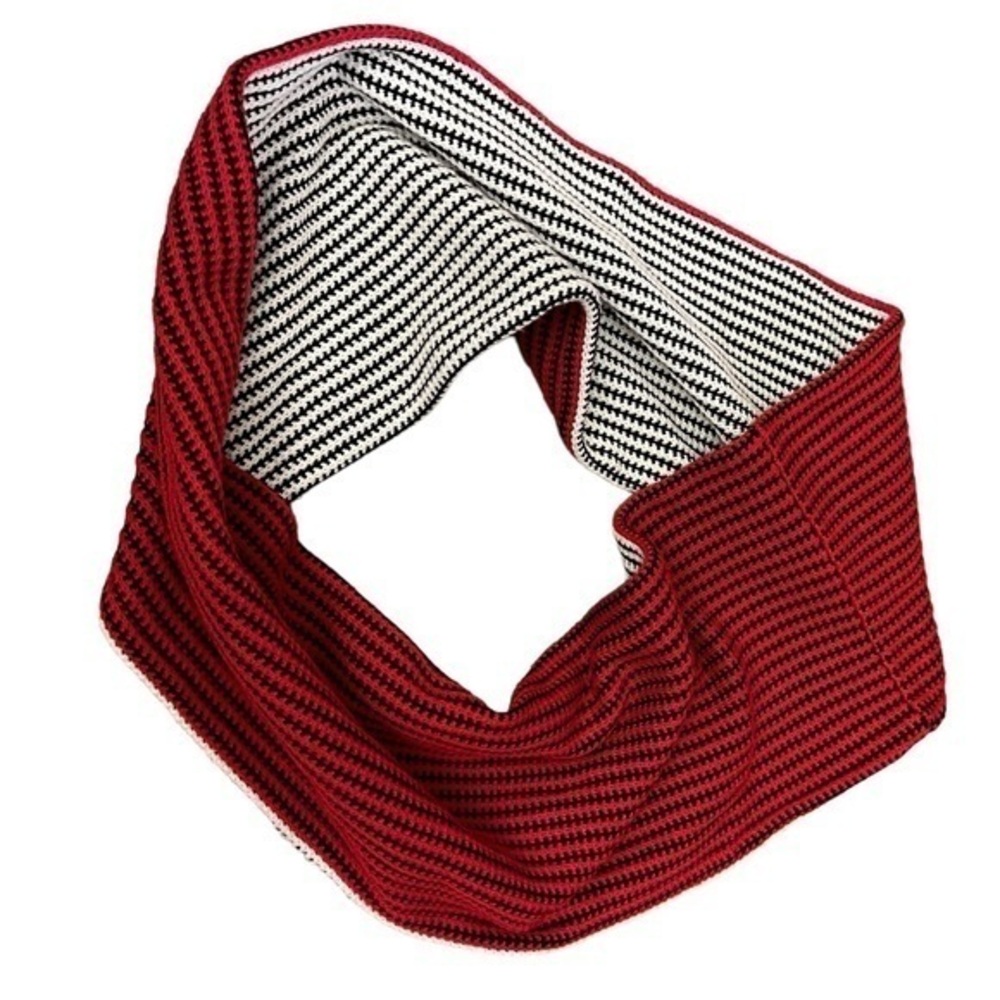 Red Black & Cream Chunky Knit Cotton Infinity Scarf